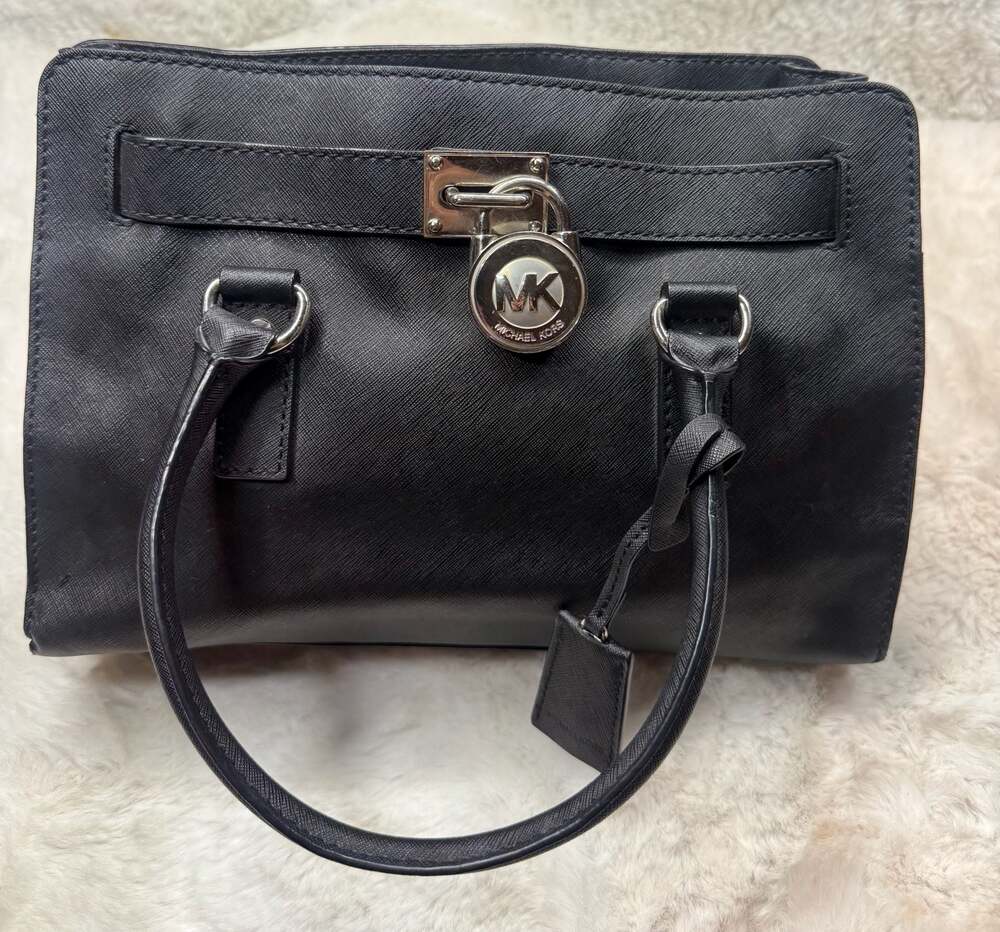 Michael Kors Hamilton Medium North South Saffiano Leather Satchel with Silver-To